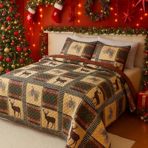 BOV Christmas Gingerbread Quilt Set King – Holiday Bedding with Festive Design