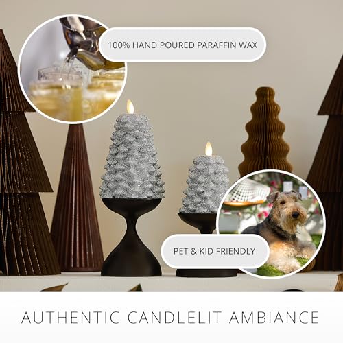 Luminara Silver Glitter Flameless LED Candle with Moving Flame 3.3" x 4.3"