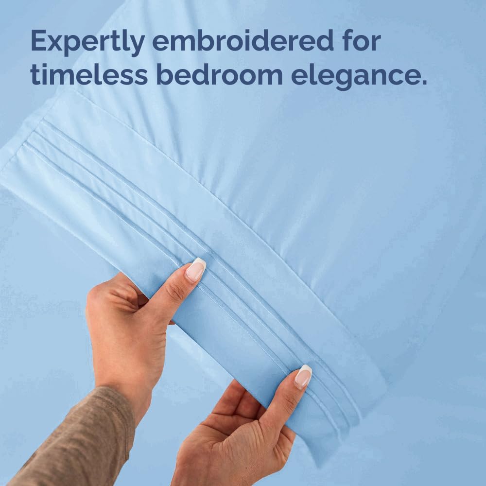 Queen Pillow Cases by [Brand Name] - Ultra Soft Hotel Quality Covers | Wrinkle-Free & Fade Resistant - Light Blue, Set of 2