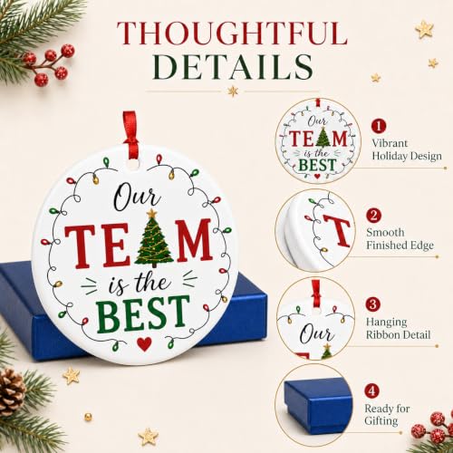 Team Christmas Ornament Coworker Gift With Gift Box (4) – White Ceramic Ornament