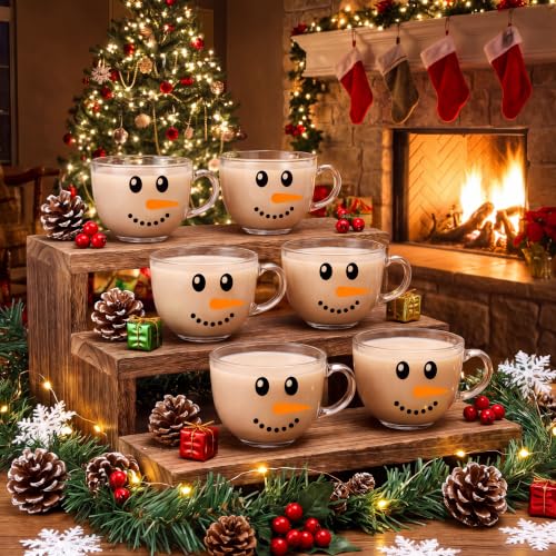 Sliner 6x 16oz Snowman Christmas Glass Mugs with Handle – Holiday Coffee Cups