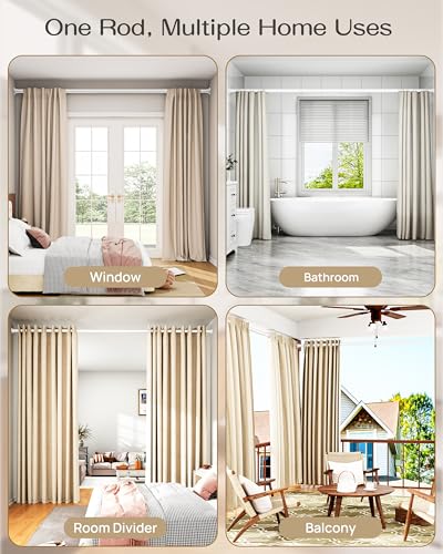 EZFurni Heavy Duty Tension Curtain Rod 42-123 Inches No Drilling White