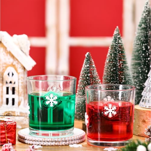 Bokon 14 oz Snowflake Glass Cups - 2 Pack Clear Snowflake Drinking Glasses