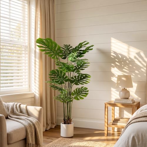 Artificial Monstera Deliciosa Plant 5.2 ft Tall - 2 Pack, Realistic Faux Indoor Outdoor Floor Plants