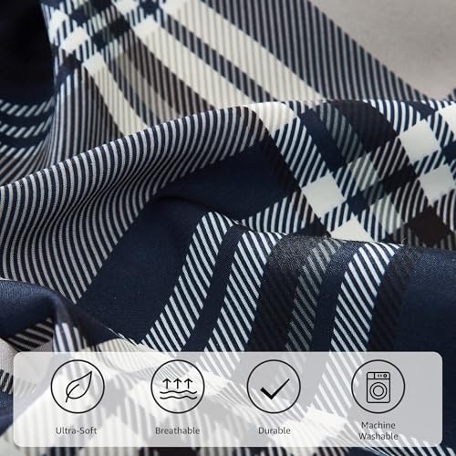 MaiRêve Navy Blue Queen Plaid Comforter Set 7 Pieces Bed in a Bag