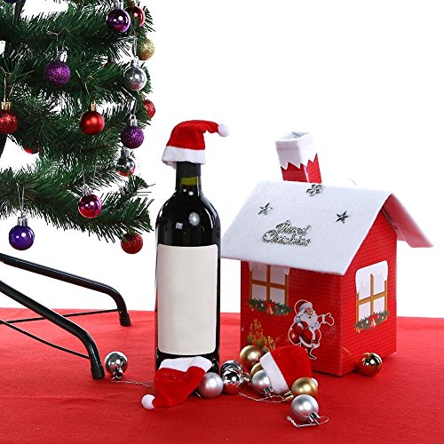 10PCS Mini Santa Hat Wine Bottle Covers Christmas Home Decor
