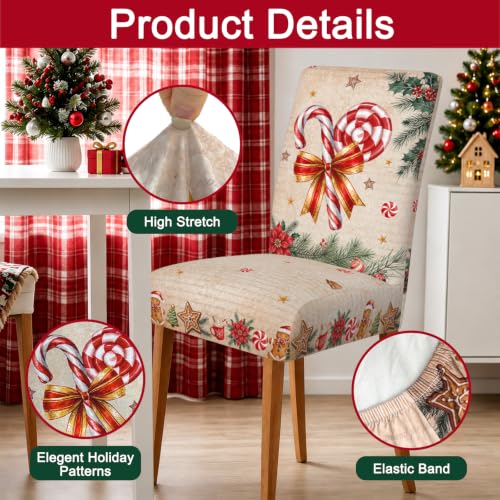 Gingerbread Man Christmas Chair Covers Set for Dining Room, 6 pcs