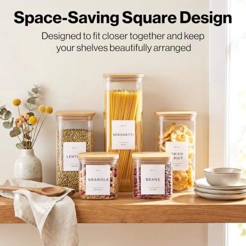 Glass Pantry Storage Jars Containers with Bamboo Lids and Labels -