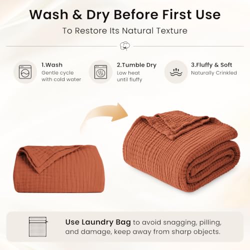 Love's Cabin Orange Twin 6-Layer Cotton Muslin Blanket 60x80 Inches Lightweight Summer Bed Couch Throw