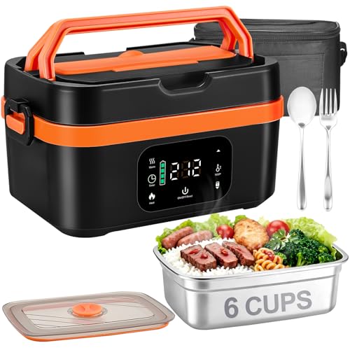 RONROX Black Orange Portable Cordless Heated Lunch Box 6-Cup Food Warmer, 30000mAh