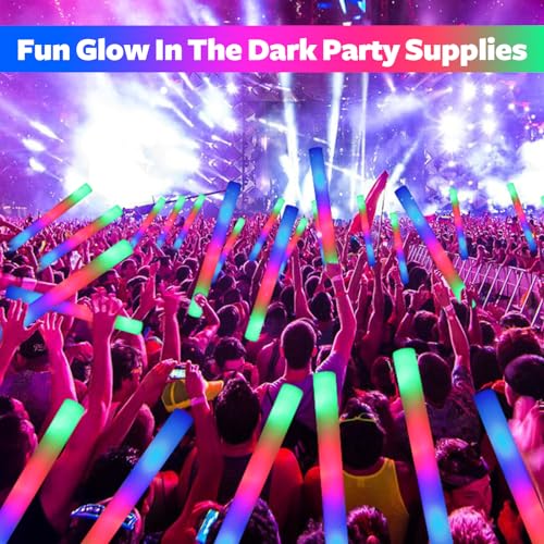 Wellent 130 PCS LED Foam Glow Sticks Bulk - Colorful Party Favors with 3 Modes