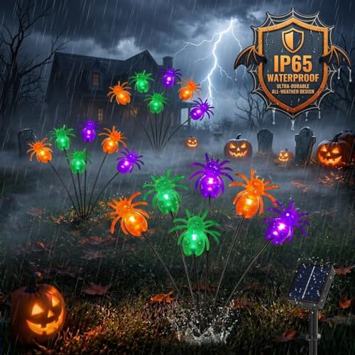 Newhale Solar Spider Halloween Decor Outdoor Stake Lights - 4 Modes, Waterproof, Swaying Wind Effect