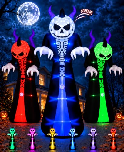 Elegear 10FT Skeleton Grim Reaper Inflatable with Motion-Activated Scream, RGB Lights