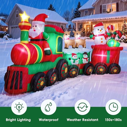 11 Ft Christmas Inflatable Train with Santa Reindeer Snowman Outdoor Decor LED Yard Display
