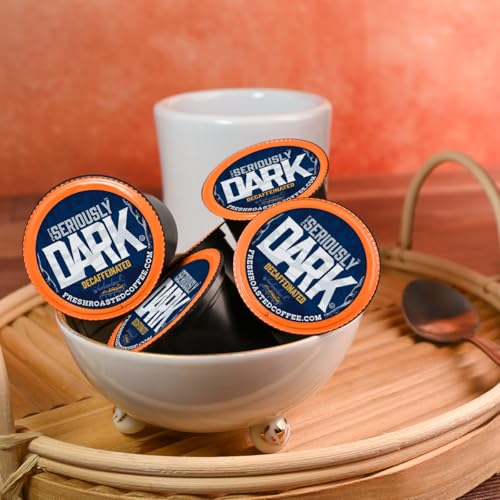 Fresh Roasted Coffee Seriously Dark Decaf K-Cup Pods 96 Count - Medium Roast, Recyclable, Kosher