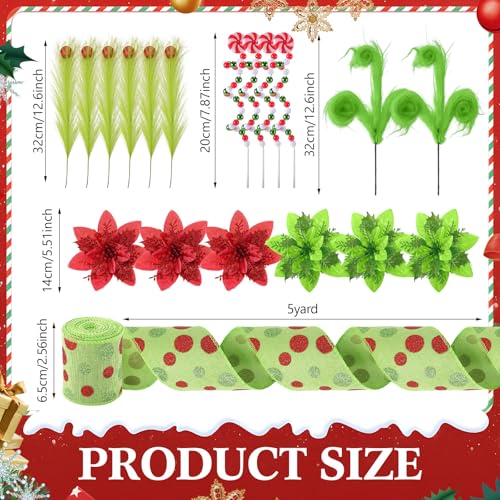 Halfchet Christmas Hanging Decorations Set with Christmas Hat - 43 Pcs Candy Red White & Green