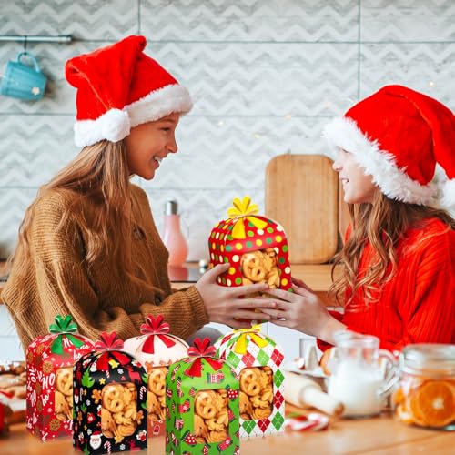 Classic Christmas Cookie Boxes with Window - 24 Pack Holiday Treat Packaging