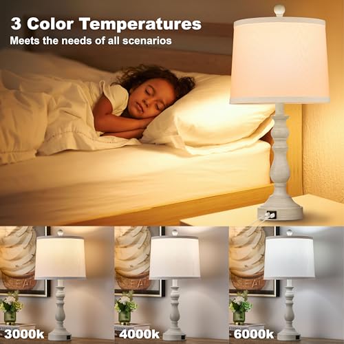 Leasgy 23'' Set of 2 Bedside Table Lamps with USB-C+A Ports, Beige, White & Grey Options