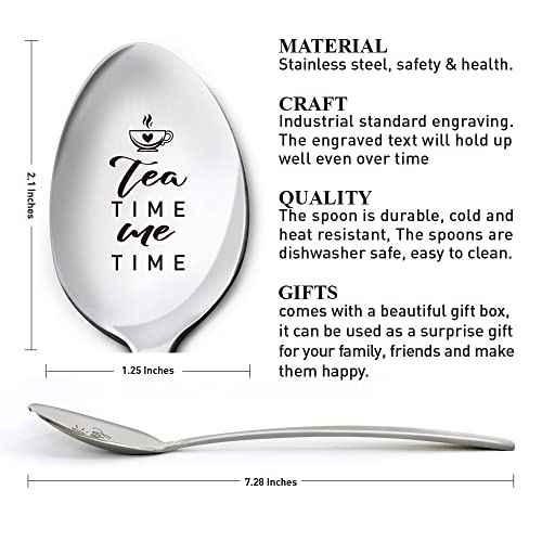 Tea Spoon Gifts for Tea Lover, Tea Time Me Time, Birthday Thanksgiving Christmas Gifts for Tea Lover Mom Dad Grandma Grandpa, Engraved Stainless Steel Tea Spoon Gifts for Women Men Friends