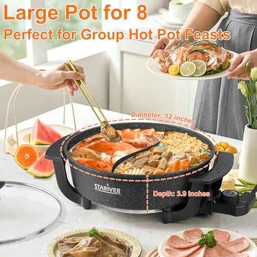 Stariver 6L Electric Hot Pot with Divider & 5-Temp Control - Black