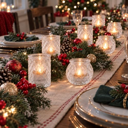 Denking 36 Pack Clear Votive Candle Holders - Mixed Cylindrical & Rounded for Centerpieces