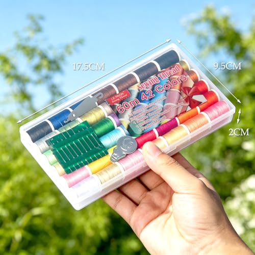 LE PAON 42 Colors All-Purpose Sewing Thread Set with 9 Needles & 2 Threaders – Rainbow Polyester Kit for Hand & Machine Sewing (Variation: 42 Colors)