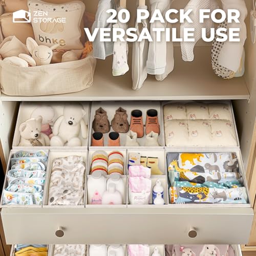 Cotton Linen Baby Drawer Organizers - 20 Pack Beige Linen Nursery Storage