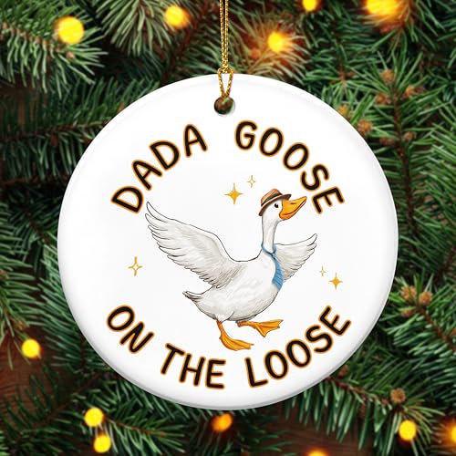 TEEZWONDER Christmas Funny Goose Gifts for Dad from Daughter Son - Ceramic Christmas Ornaments 2025 for Tree Decorations - Father in Law New Dad Gifts for Xmas Decorations, Stocking Stuffers for Men
