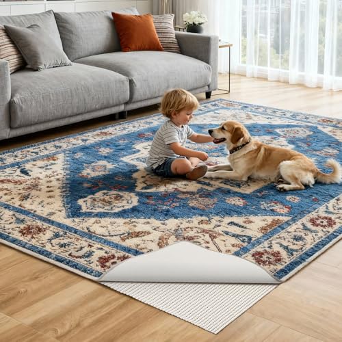 Non-Slip Rug Pad 9x12 FT - White, Cushioned Floor Protector & Noise Reducer