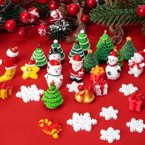 Iceyyyy 37 Pcs Miniature Resin Christmas Figurines-Tiny Figurines Christmas Trees Snowman Santa Claus-Mini Christmas Pendant Decoration for Winter Hloliday Christmas Village Home DIY Kit