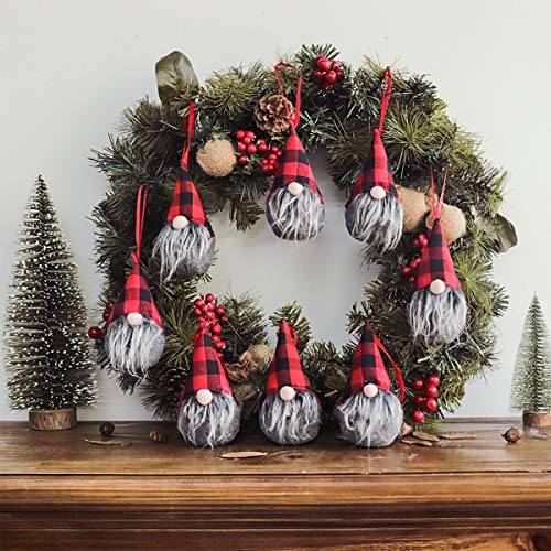 8 Pack Handmade Scandinavian Gnome Christmas Ornaments, Plush Tomte Decorations