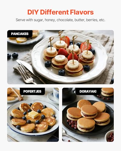VEVOR 25PCS Mini Pancake Maker with Temp & Time Control, Non-Stick Stainless Steel Dutch Muffin Waffle Baker
