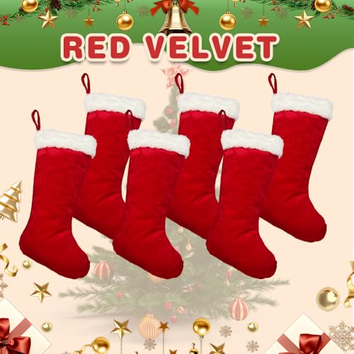 LinaGarten 6-Pack 20" Red Plush Christmas Stockings with Fur Cuff – Traditional Large Holiday Decorations