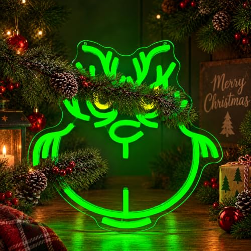 Zikdhf Monster Face Christmas Neon Sign, Dimmable USB Wall Decor