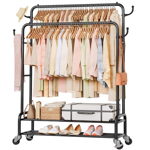 Heavy Duty Garment Rack with 44-Inch Double Rod, Black - 265 lbs Capacity