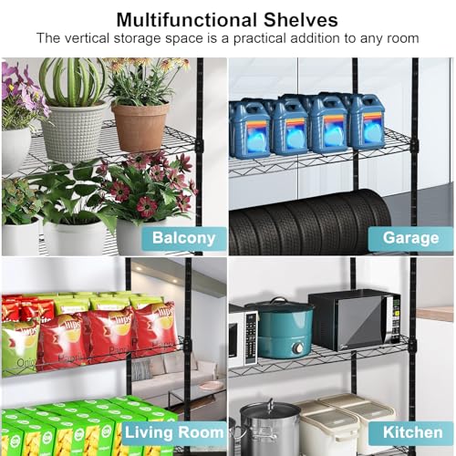 Black 6-Tier Heavy Duty Storage Shelves with Wheels - 30x14x70 Inches