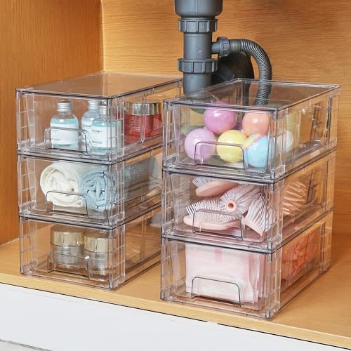 Vtopmart 4 Pack Stackable Clear Drawer with Dividers - 4.4"H Refrigerator & Kitchen Organizer