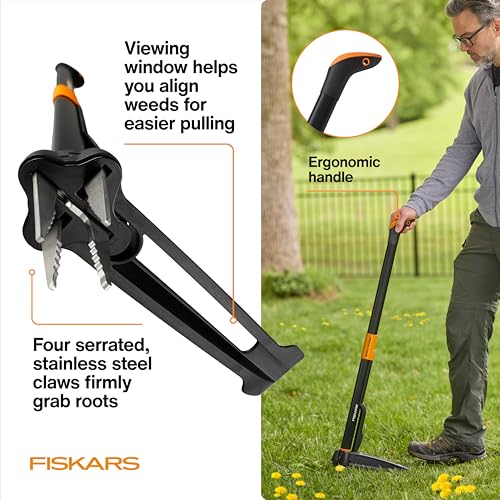 Fiskars 4-Claw Stand-Up Weed Puller Tool - Stainless Steel Root Remover
