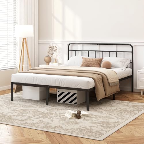 Kujielan 12-Inch Full Size Bed Frame with Minimalist Black Headboard