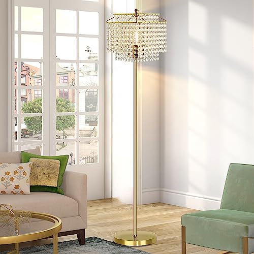 Luvkczc Gold Crystal Floor Lamp - 64-Inch Tall Elegant Standing Lamp with Crystal Shade