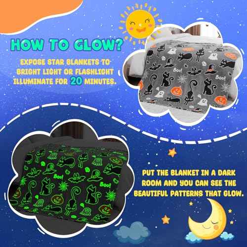 Halloween Decorations Gifts for Kids Boys Girls Glow in The Dark Blanket Toys Costumes for Women Teens 2 3 4 5 6 7 8 9 10 11 12 13 14 15 16 Years Old Ghost Boo Pumpkin Cat Bat Throw Halloween Decor