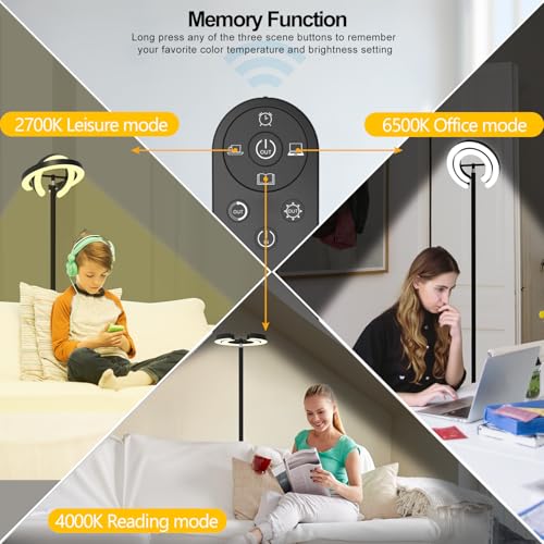 Black EPABINA 75.5-Inch Dual Rotatable C-Shaped LED Floor Lamp with 2 Ring Lights