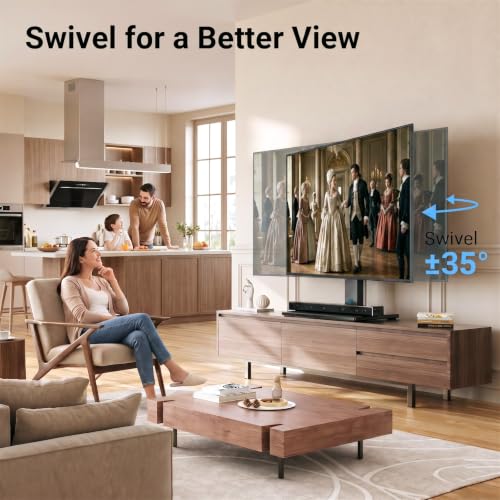 Universal Swivel TV Stand for 32-75 Inch TVs - Fits 99 lbs - with Legs - Adjustable Height & 70° Swivel - Black