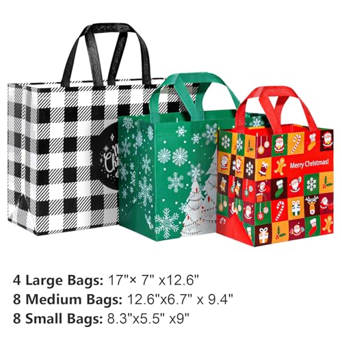 YANGTE 20 Pack Christmas Gift Bags Assorted Sizes, Reusable Tote with