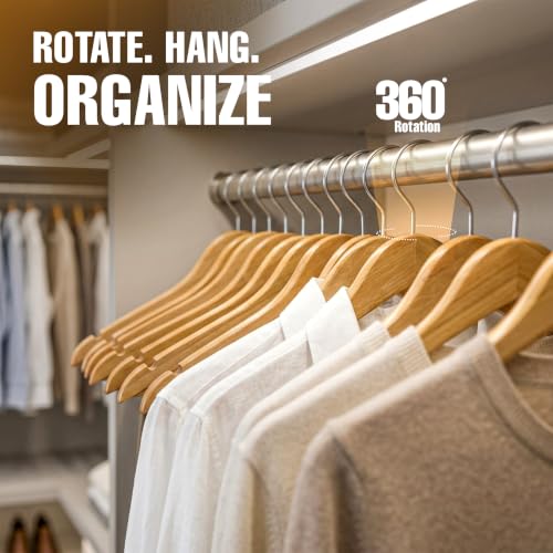 Wooden Hangers 30 Pack - Slim Suit & Closet Organizer Hangers - Natural