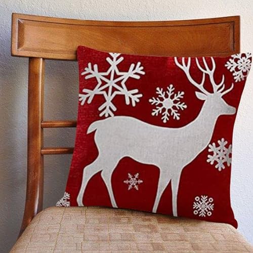 Xmas Throw Pillow Cover Merry Christmas Happy Holidays Baby Its Cold Outside Snowflakes Deer Snowflakes Red Cotton Pillowslip for Sofa Bed Stand Size Pillowcase 24x24 Inch