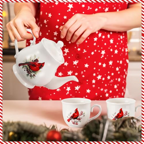 Vesici Cardinal Ceramic 7-Piece Tea Set with Teapot & 6 Cups