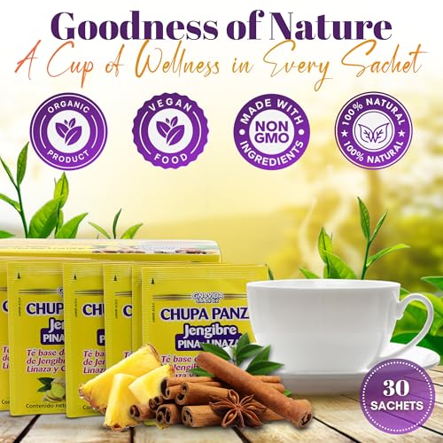 GN+Vida Chupa Panza Tea Pack of 3 - Ginger, Pineapple, Cinnamon, Flaxseed - 30 Tea Bags