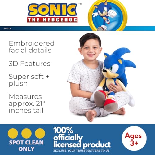 Sonic the Hedgehog Plush Cuddle Pillow Buddy - 22 Inches, Officially Licensed, Kids Bedding - Variation: Sonic the Hedgehog Cuddle / One Size