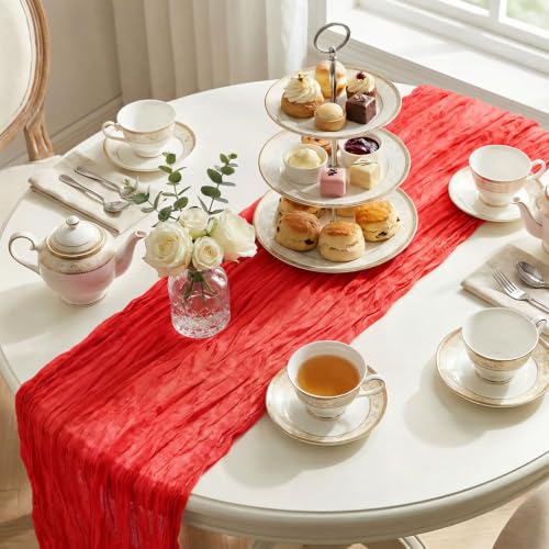 10 Pack Red Cheesecloth Table Runners 17 x 108 Inches for Wedding Party Decor